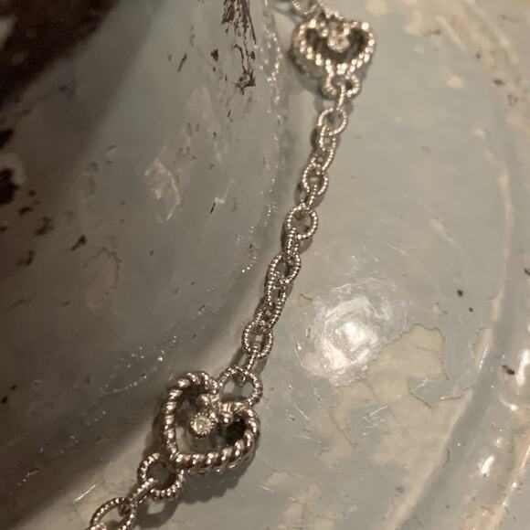 Judith Ripka Necklace Sterling Silver and CZ Heart Station Necklace 16 Inches - Picture 7 of 8